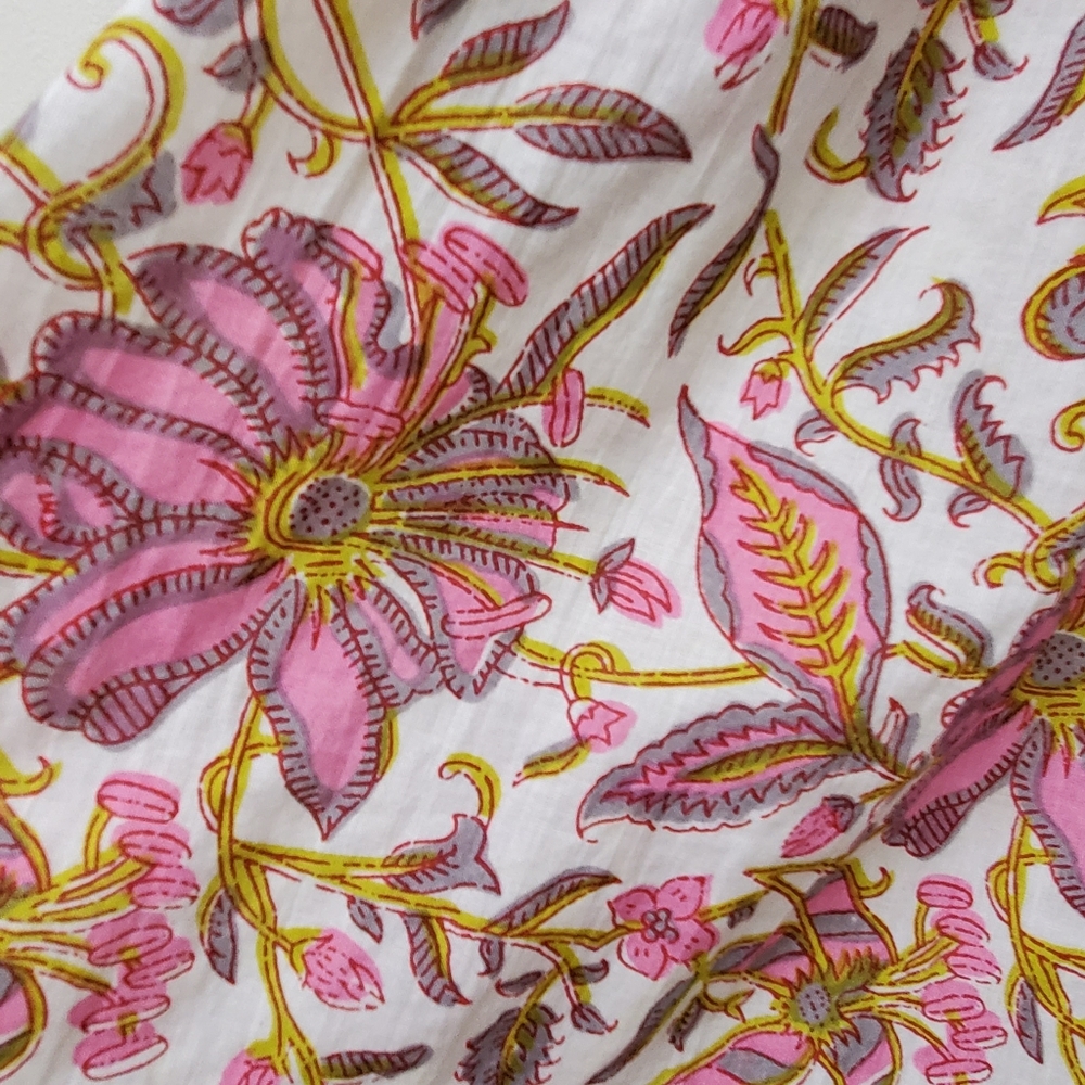 Mille Resort Thalia Pink White Floral 100%Cotton Blouse Puff Sleeves Size XS - Picture 8 of 12